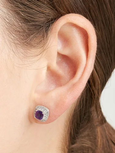Vista 2 de Amazon Essentials Aretes de plata de ley con piedra natal de corte cojín y zafiro blanco creado (anteriormente colección Amazon)