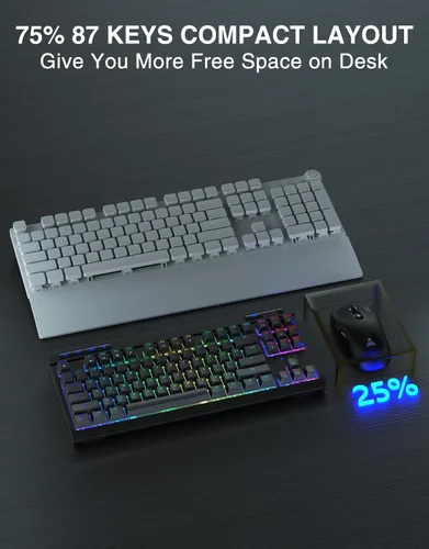 Vista 5 de GOYIGO - Teclado mecánico con interruptores azules clicky, 75% TKL RGB retroiluminado para juegos, teclas completas programables anti-fantasma