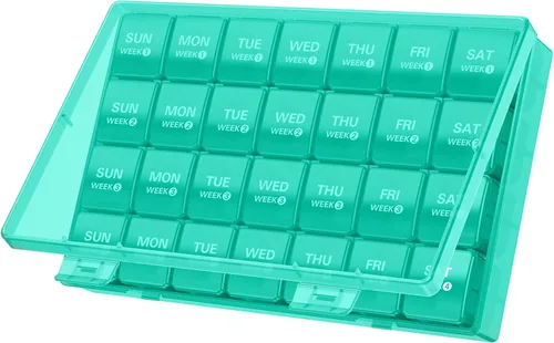 Vista 8 de TookMag Pastillero mensual de 28 días, organizador de medicamentos grandes de 4 semanas, pastillero de un mes, pastillero de viaje con recipiente a