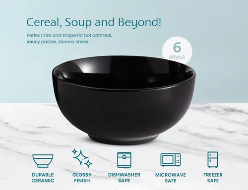 Vista 7 de KooK Tazones de sopa, cuenco para cereales, cerámica, cuencos para cocina, microondas, lavavajillas y congelador, platos de porcelana para pasta