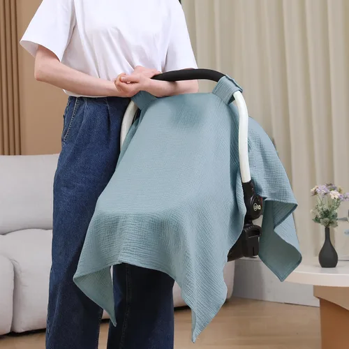 Vista 2 de Funda de asiento de automóvil 100% muselina de algodón para bebé, cubierta de toldo para asiento de automóvil, fundas de ajuste universal para niños