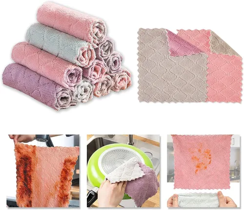 Vista 3 de Paquete de 10 paños de cocina suaves, sin olor, paños de cocina reutilizables, paños de limpieza para el hogar, secado rápido, sin aceite