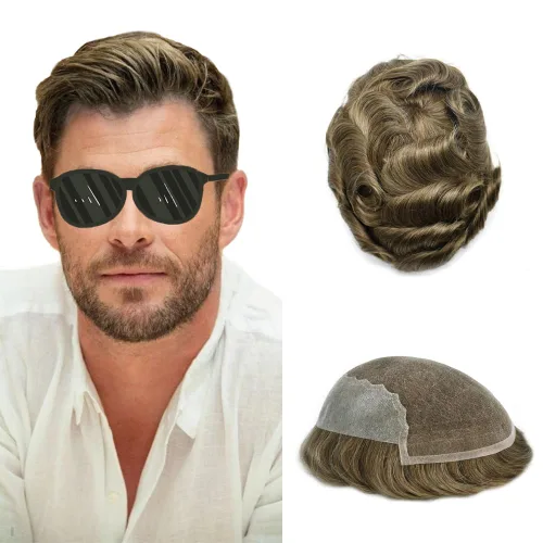 Vista 38 de Mens Toupee Swiss Lace Mens Hair Piece Sistema de reemplazo de cabello para hombres Toupee para hombres Cabello humano nudo blanqueado protesis