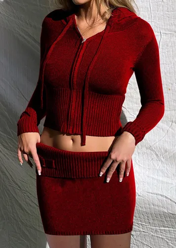 Vista 2 de MOEENCN Women 2 Piece Skirt Outfits Sweater Long Sleeve Hoodie Zipper Jacket Sexy Bodycon Mini Dress Sets Party Club Night