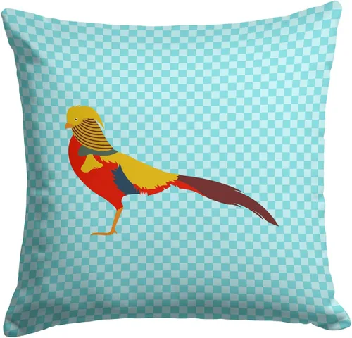 Vista 523 de Caroline's Treasures BB8163PW1414 Beltsville - Almohada decorativa de tela a cuadros pequeños, color blanco, pavo y gallina azul, lavable a máquina