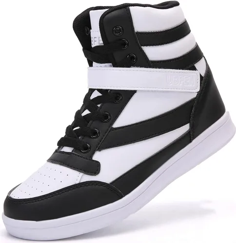 Vista 7 de UBFEN Zapatos deportivos para mujer, con soporte de tobillo alto, color vibrante, tacón de cuña oculto, estilo retro de los años 80, zapatos