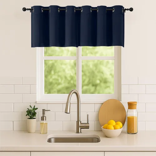 Vista 111 de Simplebrand Juego de 2 paneles de cenefa aguamarina para ventana de cocina de 14 pulgadas de largo, cortinas de oscurecimiento de habitación