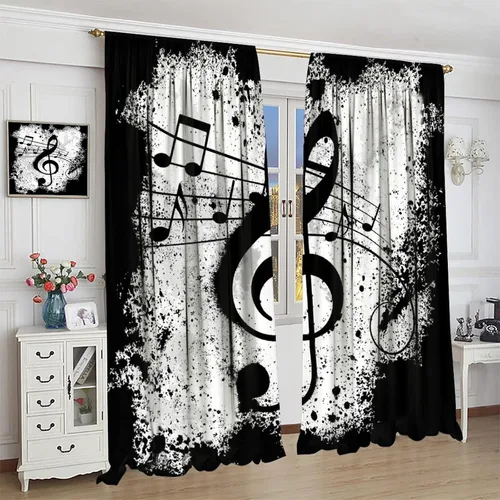 Vista 4 de Cortinas opacas abstractas y modernas con bolsillo para cortinero, para sala de estar, oscurecimiento de la habitación, rústico, negro y blanco