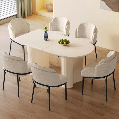 Vista 24 de Guyii Juego de mesa de comedor de 55.11 pulgadas con 6 sillas, juego de mesa de cocina moderno, mesa de comedor interior para cocina, bar, sala