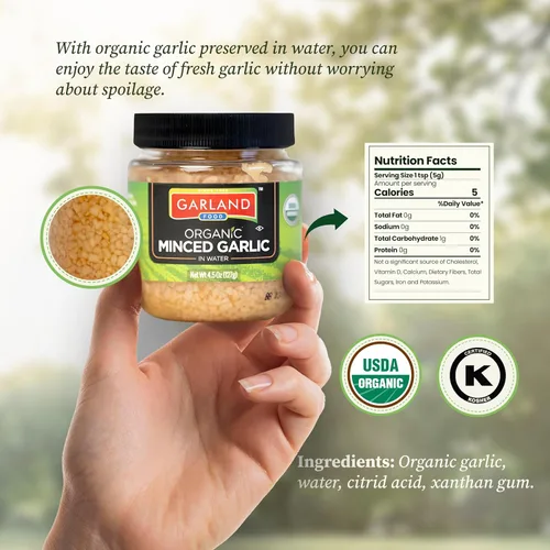 Vista 5 de Garland Food - Ajo picado orgánico de 4.5 onzas, fabricado en los Estados Unidos, sabor fresco, comodidad y poder nutricional del ajo picado orgánico