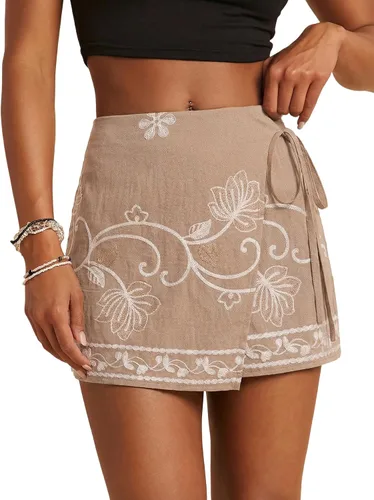 Vista 17 de SweatyRocks Mini faldas bohemias para mujer, pantalones cortos florales con Negro