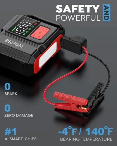 Vista 5 de Arrancador de batería para automóvil con compresor de aire, 160 PSI 8000 A pico 26800 mAh