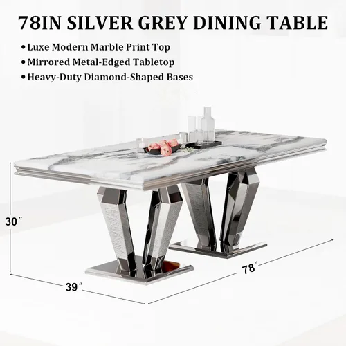 Vista 10 de ACEDÉCOR Mesa de comedor rectangular moderna de 78 pulgadas para 6-8, gris
