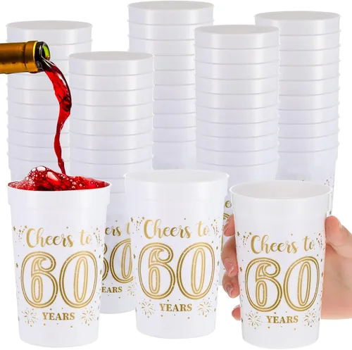 Vista 10 de Lallisa 40 tazas de plástico para fiestas de cumpleaños 40 a granel, de 16 onzas a 40 años, decoraciones de fiesta de 40 años, regalos de fiesta