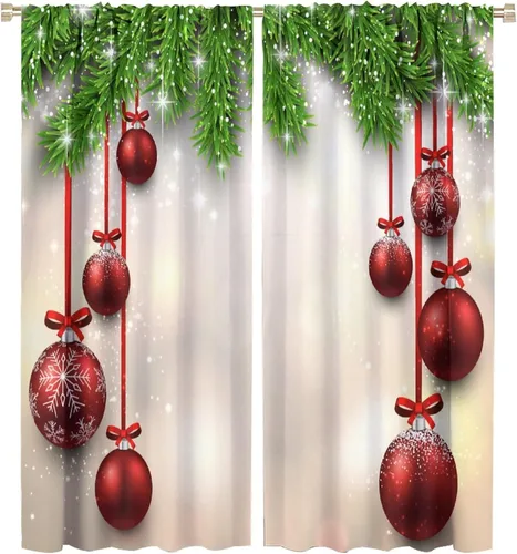 Vista 18 de Cortina opaca de Navidad para ventana, campanas de Navidad, festivales, decoración de atmósfera, cortina para sala de estar, habitación