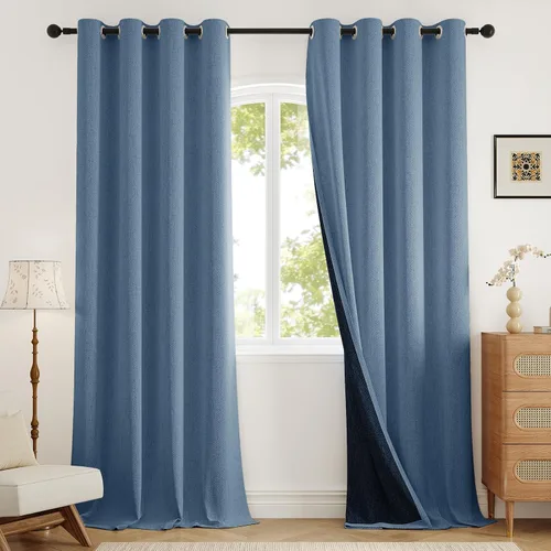 Vista 21 de Rinwoc Cortinas opacas gruesas y suaves, juego de 2 paneles para dormitorios pequeños/habitaciones de niños, con textura de lino y bloqueo de luz