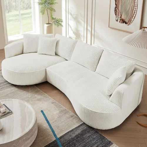 Vista 14 de KEVINSPACE Sofá curvo de 101 pulgadas, 4 asientos, moderno sofá de tela boucle de lujo, sofás de respaldo curvado de mediados de siglo, moderno