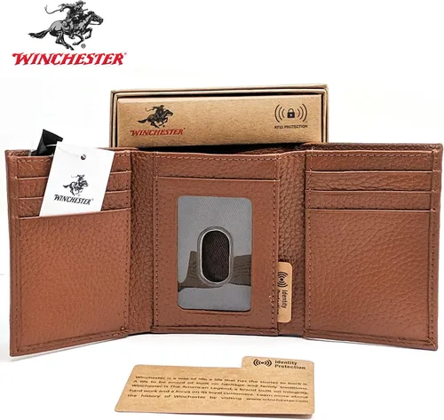 Vista 2 de Winchester Billeteras Trifold para hombres de cuero de vaca de grano completo RFID bloqueo con ventana de identificación cartera compacta