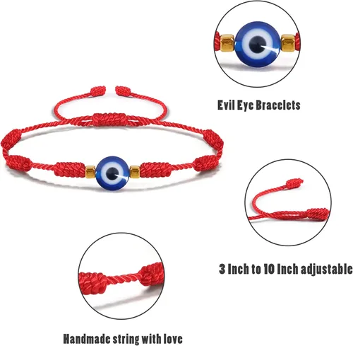 Vista 3 de VIBILIA Pulseras contra el mal de ojo para mujeres y hombres, hechas a mano, trenzadas, de buena suerte, cuerda de cuerda, hilo de amistad, cuerda