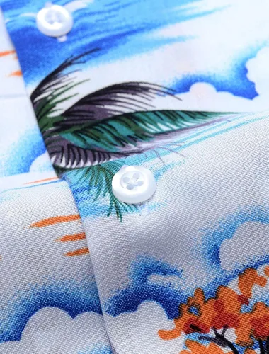 Vista 5 de Alimens & Gentle Camisa hawaiana casual de manga corta 100 % algodón de ajuste regular para hombre