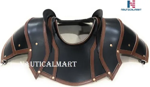 Vista 4 de NauticalMart Hombreras de cuero Armor con protector de cuello (negro, grande)