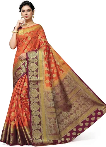 Vista 3 de Indian Hawker Banarasi Art Silk Sari Sari Trabajo Jacquard Fashion Sari Sari con blusa sin costuras
