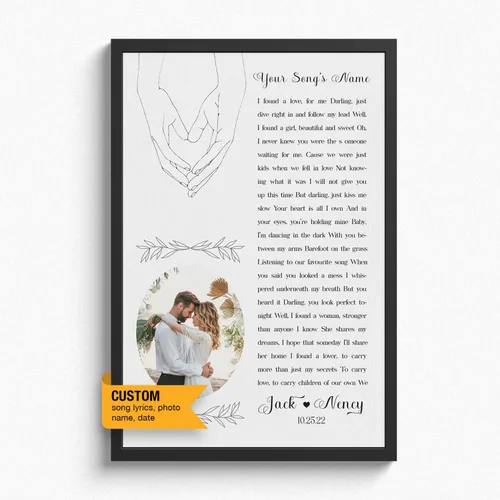 Vista 14 de Letras de canciones personalizadas para pared, lienzo impreso con tu foto, texto, poema, letra. Personaliza el retrato, para esposa, novia, día de 3