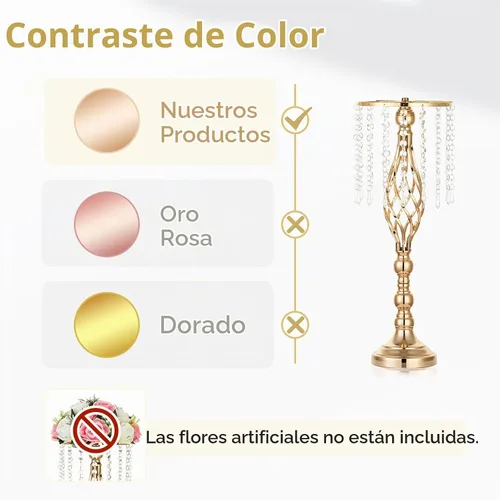Vista 4 de Nuptio 2 piezas de soporte de flores de cristal para mesas, 21.7 pulgadas de alto, elegante soporte de metal para arreglos florales, florero