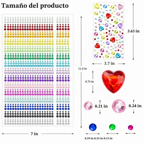 Vista 2 de 1610 gemas para el cabello, diamantes de imitación autoadhesivos para maquillaje de ojos, 15 colores, diamantes de imitación arcoíris, joyas
