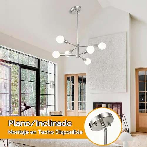 Vista 6 de Sheetea Candelabro moderno, lámpara de comedor de níquel cepillado