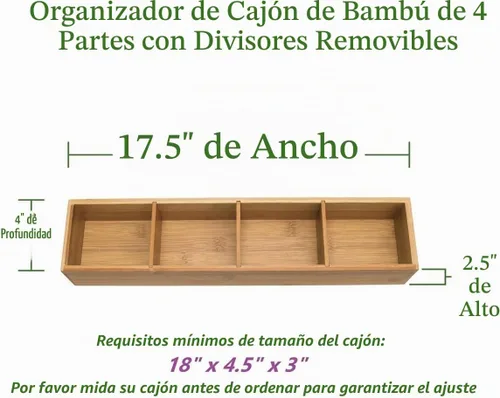 Vista 3 de Lipper International Organizador de cajones de bambú con 3 divisores extraíbles, marrón