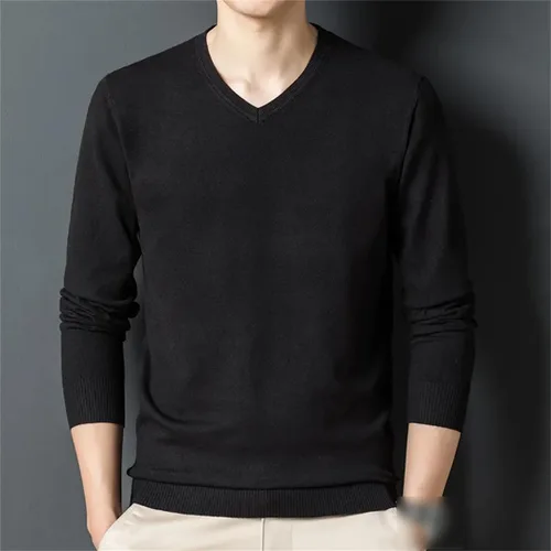 Vista 3 de REHJJDFD Men's Solid Color Casual Pullover Sweaters Men V-Neck Knitted Bottoming Shirt