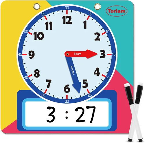 Vista 8 de Reloj magnético grande de aprendizaje de borrado en seco para niños que aprenden a decir la hora, demostración de 12 pulgadas, reloj analógico