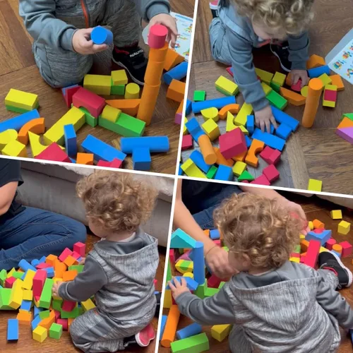 Vista 3 de Bloques de espuma para niños pequeños, juego de 138 piezas de bloques de construcción apilables suaves de EVA, juguetes de construcción