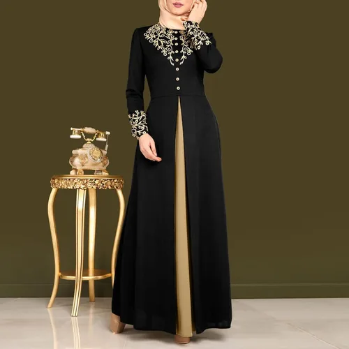 Vista 4 de Vestido musulmán para mujer, vestido de hijab dubai que esconden la grasa del vientre, vestido marroquí Dubai suelto, cubierta completa, maxi Abaya