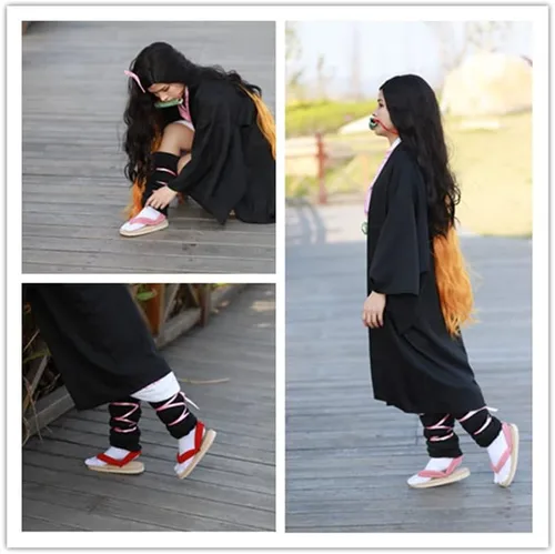 Vista 5 de Nozfeon Nezuko Cosplay Clogs Kochou Clog Rengoku Geta Tanjirou Zenitsu Clog Wooden Flip Flops with Socks