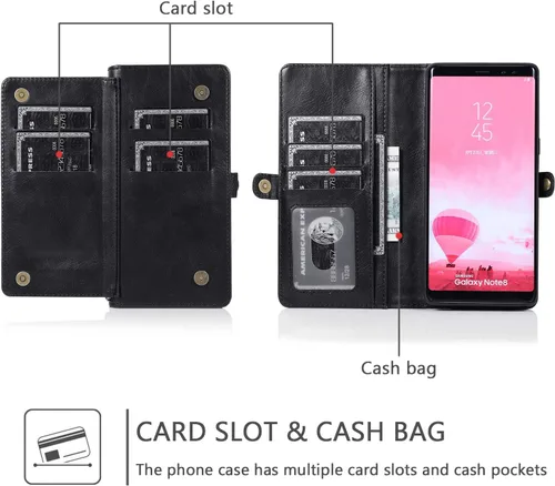 Vista 4 de Asuwish Funda de teléfono para Samsung Galaxy Note 8, funda desmontable con protector de pantalla de vidrio templado y soporte para tarjeta