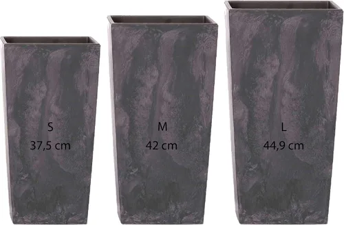 Vista 11 de WELL HOME MOBILIARIO & DECORACIÓN PK2528 - Juego de 3 macetas altas Prosperplast (11,4/26,6/49 litros) Urbi Square Effect de plástico color gris