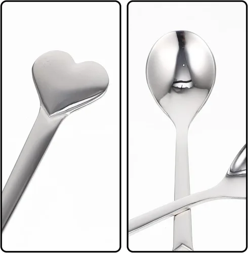 Vista 3 de Cucharas Cucharas de café con forma de corazón, cuchara de postre de acero inoxidable, cucharas de helado, cucharas de té, cucharas de amor