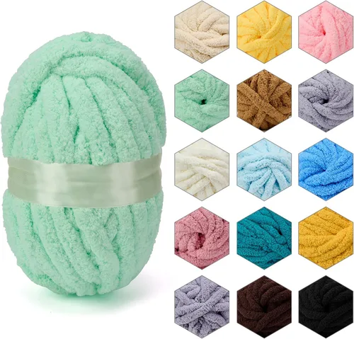 Vista 14 de ERLYEEN Hilo de Chenilla Grueso Súper Voluminoso Suave Espeso Esponjoso Jumbo Gigante Lavable Hilo Grande de Poliéster DIY para Manta de Tejido a