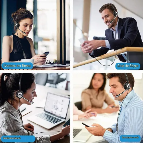 Vista 6 de Wantek Auriculares para teléfono celular con micrófono con cancelación de ruido para portátiles, PC, conector de 0.1 in, control de volumen Negro
