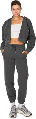 Vista 54 de Cali1850 Pantalón deportivo Cloud Nine Fleece para mujer, cintura alta, ajuste holgado, dos bolsillos, cintura elástica con cordón