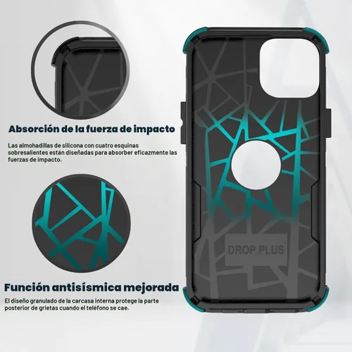 Vista 5 de Funda para iPhone 12, 2 protectores de pantalla de vidrio templado, 10 pies a prueba de caídas, antideslizante, a prueba de golpes, para iPhone 12