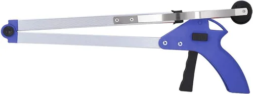 Vista 9 de Omabeta Recogedor de basura, herramienta plegable para agarrador de basura largo y práctico, ventosas para residuos de hojas de jardín (mango azul)
