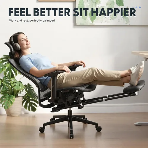 Vista 4 de FLEXISPOT Silla de oficina ergonómica con reposapiés, silla de computadora con respaldo de malla, sillas de escritorio de oficina en casa