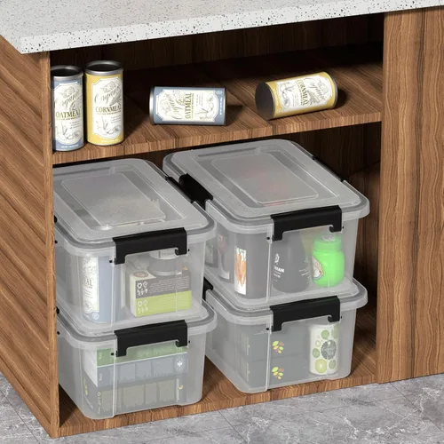Vista 4 de Caja de almacenamiento de plástico transparente de 12 cuartos de galón con tapa, caja de almacenamiento con pestillo, paquete de 6