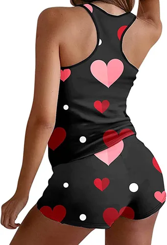 Vista 4 de MELDVDIB Conjunto de pijama para mujer, camisón con estampado de amor para el día de San Valentín para mujer, ropa de dormir sexy, ropa de descanso