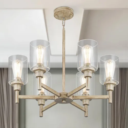 Vista 11 de Candelabros rústicos de madera falsa de 3 luces para comedor con cubierta de vidrio transparente