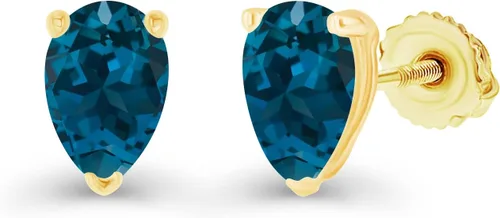 Vista 2 de Aretes de tuerca de plata de ley 925 chapada en oro de 14 quilates, hipoalergénicos, 0.236 x 0.157in, corte de pera, piedra natal auténtica