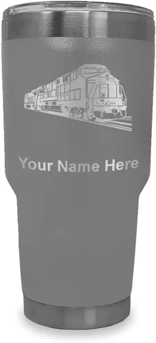 Vista 39 de LaserGram Vaso aislado al vacío de 20 onzas, tren de carga, grabado personalizado incluido (negro)